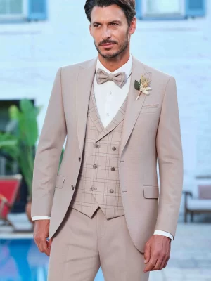 Manzetti extra slim fit costum de mire bej