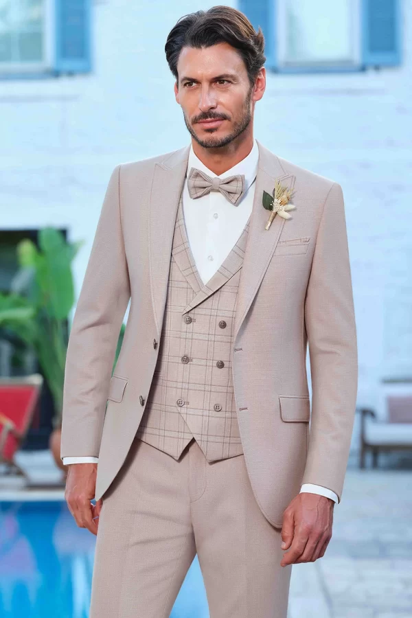 Manzetti extra slim fit costum de mire bej