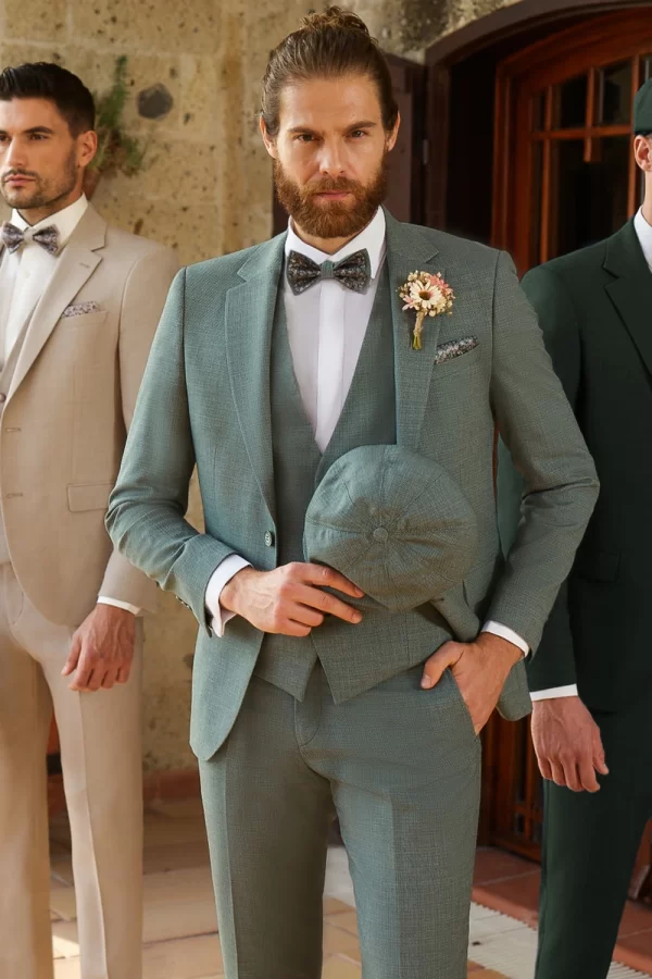Costum de mireasă verde extra slim fit Manzetti