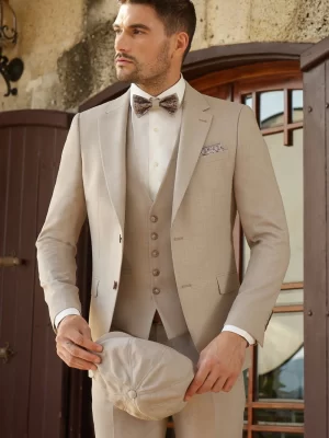 Manzetti extra slim fit costum de mire bej