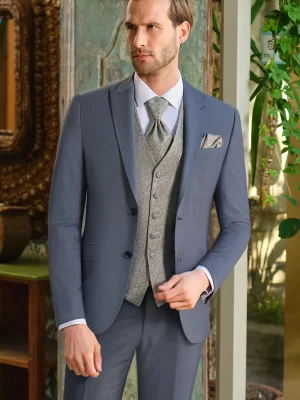 Costum de mire extra slim fit denim albastru Manzetti