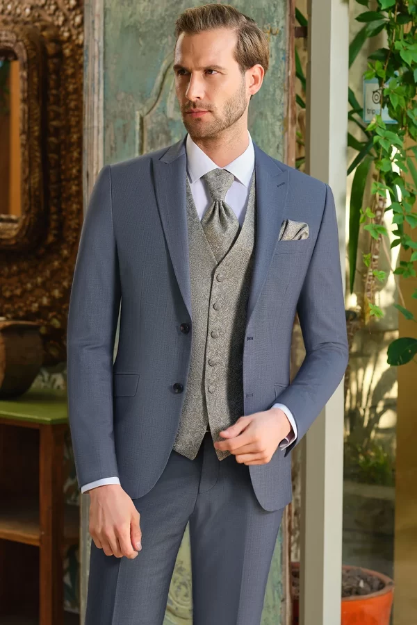 Costum de mire extra slim fit denim albastru Manzetti