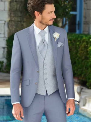 Costum de mire extra slim fit albastru deschis Manzetti