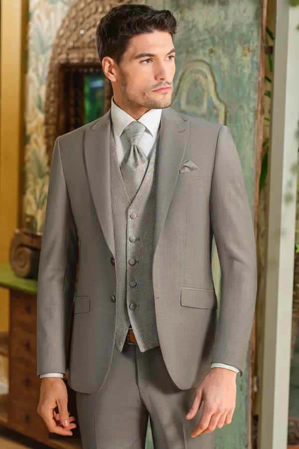 Costum de mire gri deschis extra slim fit Manzetti