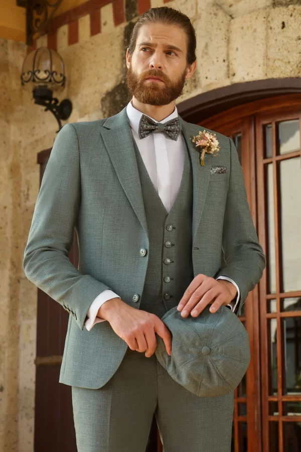 Costum de mireasă verde extra slim fit Manzetti - imagine 2