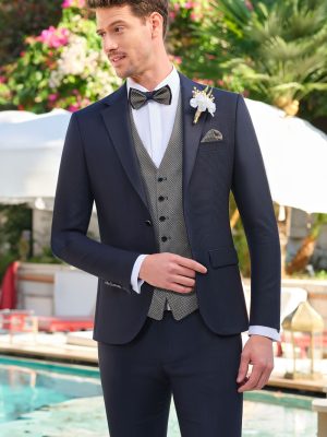 Costum de mire albastru marin modern fit Manzetti