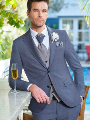Manzetti costum de nuntă albastru slim fit