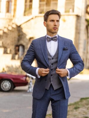 Manzetti costum de nuntă albastru slim fit