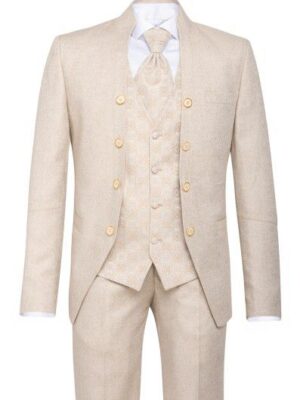 Manzetti slim fit costum de mireasă bej