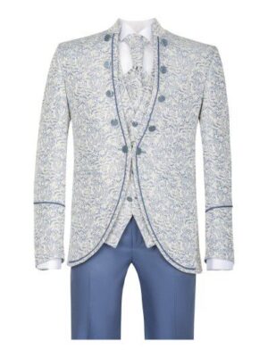 Manzetti slim fit costum de mireasă cu model albastru