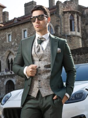 Manzetti slim fit costum de mireasă verde