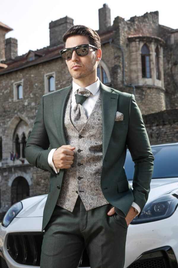 Manzetti slim fit costum de mireasă verde
